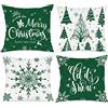 Lanpn 4 Pezzi Federe Cuscini Natalizi Copricuscini Natalizia 45x45cm, Federa Natalizie Decorativo Fiocchi di Neve Invernali, Decorazioni Natalizio per Divani Letto in Camera da Letto(Verde)