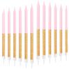 mciskin Set di 12 candele di compleanno rosa dorate per torta decorazioni per torte per feste di compleanno lunghe candele dorate lucide, candele per feste, baby shower