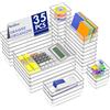 Radikor Organizer Cassetti 35 Pezzi, Organizer Trucchi Cassetti in Plastica Trasparente, 4 Dimensioni, Contenitori Cassetto per Bagno, Cucina, Trucchi, Scrivania