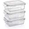 Grizzly Contenitore per Alimenti in Vetro - Set da 3 - Capacità 1040 ml - Rettangolare Adatti per Forno, Frigo e Congelatore - Ermetico, Anti Perdite - Lavabile in Lavastoviglie, senza BPA