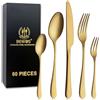 BEWOS set di posate per 12 persone, set di posate in oro titanio da 60 pezzi comprensivo di coltello, forchetta, cucchiaio, posate in acciaio inox, lavabili in lavastoviglie (oro opaco)