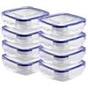 Grizzly Set di barattoli in plastica per la conservazione degli alimenti, 8x barattoli con coperchio, piatti, quadrati, impilabili, lavabili in microonde e in lavastoviglie