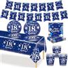 MORAINJAY 70 Pezzi Stoviglie Festa 18 Anni Blu Argento | Piatti Carta, Bicchieri, Tovaglioli E Striscione, Decorazioni Da Tavola Per Festa 18 Compleanno