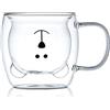 XiXiRan Tazza Vetro a Doppia Parete, Tazza Colazione Doppio Vetro, Bicchieri Caffè Vetro Doppia Parete, Bicchieri Caffè Vetro Trasparente, Tazza Latte 250ml Isolante a Doppia Parete (Orso con manico)