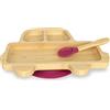 BIOZOYG Set con piatto di bambù Macchinina I Piatto con base a ventosa e cucchiaio - certificato FSC I Set con ciotola in legno di bambù per bambini da merenda I Stoviglie di bambù rosse