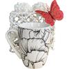 Generico Tazza Mug Tazza Fiori Colazione in ceramica grès, idea regalo per San Valentino, compleanno, Festa della mamma, Festa della donna, (Bianco-Nero)