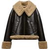 Alloaone Giacca da motociclista double face in ecopelle da donna Pelliccia sintetica Calda giacca addensata in lana d'agnello Cappotto corto Capispalla in PU BROWN S