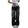 LOIJMK Jeans dritti da donna Flared Jeans 90 stampati, a gamba larga, Y2K, a vita bassa, alla moda, vintage, jeans da donna, Nero , m