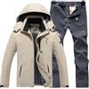 Generisch Tuta da sci da uomo, set da 2 pezzi, tuta da neve da uomo, in due pezzi, per attività all'aria aperta, antivento, con cappuccio, traspirante, softshell e pantaloni da neve, Z-Khaki, M