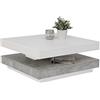Hela Tische, Andy - Tavolino da divano, tavolo da soggiorno quadrato, materiale a base di legno, piano del tavolo girevole a 360°, bianco/cemento, 67 x 67 x 35 cm