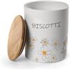 MECSAL CASALINGHI Barattolo Biscottiera, Porta Biscotti, Contenitore Cucina, in Ceramica Quadrato Rotondo, Tappo in Legno, bianco (1, ROTONDO DAISY)