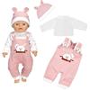 MHDUYEG Vestiti Bambole Reborn, Rosa Vestiti Bambole Coniglio Dei Cartoni Vestiti Per Bambole Accessori Bambole Con Cappello Pantaloni a Maniche Lunghe, per Bambole 35-43 cm(Bambola Non Inclusa)
