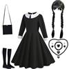 Xiujuers 5 Pezzi Vestito Mercoledì A-ddams, Vestito Mercoledi Bambina con Parrucca, Costume Mercoledi A-ddams Bambina, Famiglia A-ddams Vestiti, Adatto Carnevale, Halloween, Cosplay Party (140)