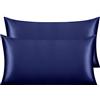 NTBAY 2 federe per cuscini in raso di seta per capelli e pelle, lussuose e setose, standard con chiusura hotel, 40 x 80 cm, blu navy