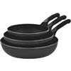 Wintem Set 3 Padelle in Alluminio 20/24/28cm Nero - Fondo Antiscivolo e Rivestimento Antiaderente - Manici Ergonomici Comodi e Sicuri - Cottura Uniforme e Buoni Risultati