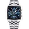 DAXIAOYU - Orologio da polso al quarzo da uomo, impermeabile, luminoso, cronografo, quadrato, sportivo, in acciaio inox, da uomo, Blu argentato, Bracciale
