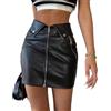 EMOTTOS Gonna Pelle Donna, Zip Finta Pelle Elastico Stretch Ecopelle Minigonna Due Modi di Indossare, Due Tasche Laterali con Zip Gonna Tubino a Vita Alta Che Dimagrisce I'anca Mini Skirt, Nero, L