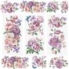 WANDIC 3 adesivi trasferibili da strofinare, fiori viola da sogno, decalcomanie per mobili, frigoriferi, armadi, album di ritagli, finestre, 15 x 30 cm