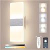 Sytmhoe Applique Da Parete Interno Dimmerabile 2700-6500K CCT Modificabile Con App 12W, Luce a Muro Per Camera Da Letto Soggiorno Comodino, Argento Lampada Spazzolato Design Con Telecomando AC85-265V