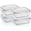 Grizzly Contenitore per Alimenti in Vetro - Set da 4 - Capacità 640 ml - Rettangolare Adatti per Forno, Frigo e Congelatore - Ermetico, Anti Perdite - Lavabile in Lavastoviglie, senza BPA