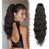 FESHFEN Coda Capelli Extension Ondulati Lunghe, Coda Finta Capelli con Pettine Sintetici Posticci Ponytail Ricci Onda Coda di Cavallo Extensions per Donne, 60 cm Negro Natural