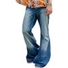 keephen Pantaloni a Zampa Larga Blu da Uomo Ricamati retrò Grandi Pantaloni a Zampa d'elefante Shang Casual Stile Punk Pantaloni da Uomo
