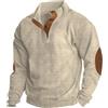 Faonkeew Felpa da uomo senza cappuccio, a maniche lunghe, con toppe a gomito, colletto alto, classico, per autunno e inverno, casual, con bottoni, bianco, M