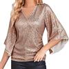 Generico T Shirt Con Paillettes Donna Maniche Lunghe Cerimonia Magliette Da Sera Glitter Elegante Invernali Camicia Brillantini Curvy Casual Taglie Forti Maglietta Blusa Oro Nero Maglia Per Feste E Serate
