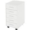ML DESIGN modern living ML-Design Cassettiera Mobile Bianca con 5 Cassetti 33 x 38 x 63,5 cm in Truciolato con Rivestimento a Melamina Mobiletto Archivio Documenti con Ruote Armadio Portadocumenti per Ufficio a Rotelle