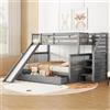 ZYLOYAL10 Letto a castello, 90 x 200 oltre 140 x 200 cm, con cassetti, vano portaoggetti e scivolo, multifunzione, grigio