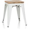 HJH Office 645042 Sgabello Metallo e legno Basso VANTAGGIO W Panchetti Impilabili, Sgabelli Bar Industriali, Carico Max 150 kg, Bianco