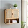 [en.casa] Armadio da Parete per Bagno con 2 Ante e 2 ripiani con Scomparto Chiuso e Aperto Arredo Bagno Pensile da Stoccaggio 60 x 60 x 20 cm in Bambù - Nero/Naturale/Effetto Rattan