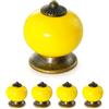 Ganzoo pomelli per mobili in porcellana e ceramica, giallo, set 4, diametro 32 mm profondità 23 mm, finitura lucida, stile vintage shabby chic casa di campagna, per ante e cassetti fino 18 mm