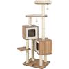 COSTWAY Tiragraffi per Gatti di Legno 163 cm, con Tiragraffi in Sisal, Cuscini Lavabili, Trespolo, 3 Palline e 2 Cuccia, Albero Tiragraffi per Gatti di Piccole e Grandi Dimensioni
