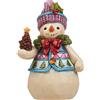 Enesco Jim Shore Heartwood Creek - Pupazzo di neve con pietra di pigna, 12 cm, bianco, rosso, verde, blu