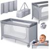 Ricokids Lettino da viaggio per bambini con materasso, 125 x 65 x 78 cm, lettino da viaggio per bambini, fino a 15 kg, 2 ruote con freni, ingresso laterale rimovibile, borsa per il trasporto,