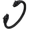 FaithHeart Braccialetto di Filo Ritorto Uomo Bracciale Vichingo Rètro Vintage Doppia Testa Corvo Lupo Drago Mitologia Gioielli Amuleti Regalo Compleanno Creativo Coppie