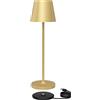 K-Bright lampada da tavolo ricaricabile in alluminio | 240LM | 3000K luce bianca calda Lampada da scrivania senza fili | interni/esterni Lampada da tavolo con base di ricarica a contatto (Oro)