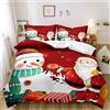 Gezu Set di biancheria da letto natalizia, 135 x 200 cm, motivo Babbo Natale, pupazzo di neve, per ragazzi e ragazze, regalo di Natale, in microfibra, copripiumino da 135 x 200 cm, con federa da 80 x