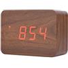 Zerone - Orologio da scrivania a LED, con sveglia, digitale, cubo, rettangolare, triangolare, data, temperatura, display con sveglia digitale da viaggio (noce rettangolare)