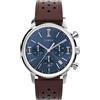 Timex Orologio cronografo da uomo Marlin da 40 mm, cinturino a sgancio rapido in pelle marrone, quadrante blu, cassa in acciaio inox TW2W10200