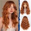 HAIRCUBE Parrucca da Donna, Parrucca Lunga Riccia con Frangia, Parrucche per Donne in Castano, Capelli Sintetici Naturali, 22 Pollici, Adatta per Halloween/Feste/Usura Quotidiana(Castano)