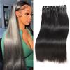 RICHAIR Fasci di Capelli Umani Lisci 3, Pacco da 100g (300g in Totale), Human Hair Bundles, Fasci di Capelli Umani Brasiliani Fasci di Capelli Vergini non Trattati al 100%, 8 10 12 Pollici