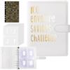 LIBAIDZ Raccoglitore ad Anelli A5,100 Envelope Saving Challenge,Raccoglitore ad 6 Anelli Budget Binder,con Bottone Magnetico e 25 PVC Tasca Organizer per Carte,per Rilegatura a Budget(Bianco)
