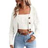 Generic Cardigan da donna, nero, a maniche lunghe, con bottoni, 2 pezzi, felpa Pullove Crop Top Set da donna, cardigan nero, bianco, S