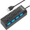 Peowuieu 4 connessioni USB Hub splitter USB 2.0 Hub LED con 4 on/interruttori per laptop