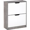 Easycomfort Mobile Portascarpe, Scarpiera Salvaspazio Bassa a 2 Ante per 8 Paia di Scarpe, Arredamento Moderno, Grigio e Bianco, 62.5x26x81cm
