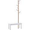 Easycomfort Panca Appendiabiti Attaccapanni per Ingresso Camera da Letto, Bambù, Bianco Legno, 80x30x180cm