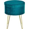 Easycomfort Pouf Contenitore 2 in 1 con Funzione Sgabello e Tavolino, in Legno e Tessuto Verde, Metallo con Finitura Oro, 36x36x45cm