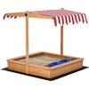 Easycomfort Sabbiera per Bambini in Legno con Tettuccio Regolabile, Sedute e Vaschette, 107.5x107.5x100 cm
